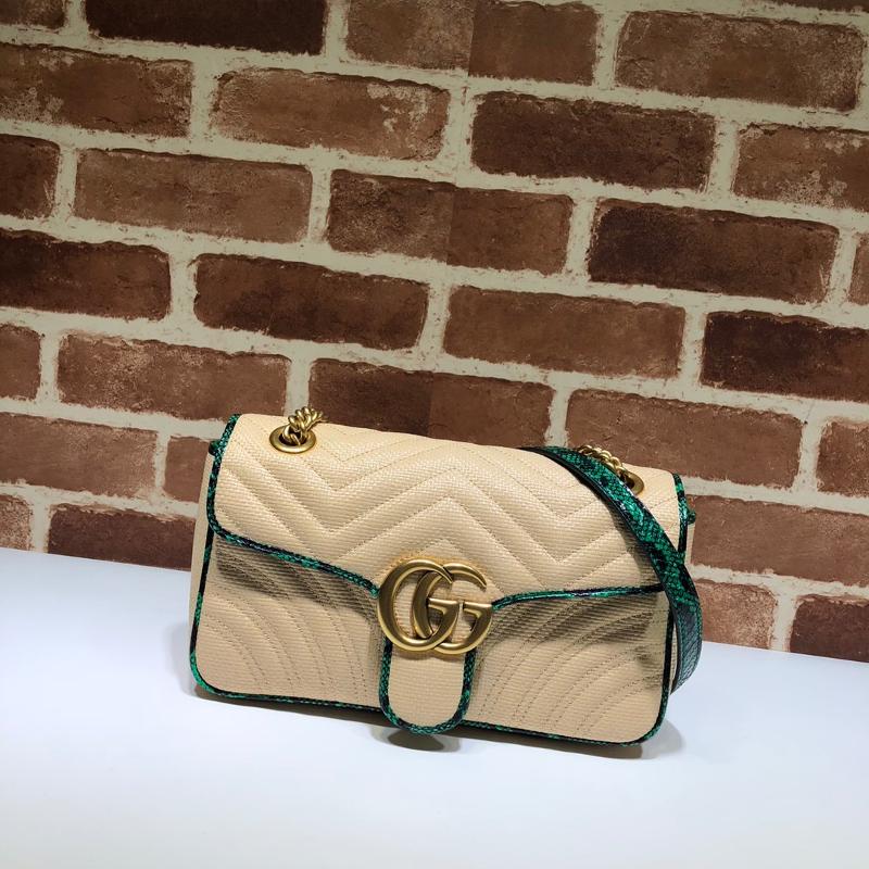 Gucci Chain Shoulder Bag 443497 Grass Weaved Green Snake Skin